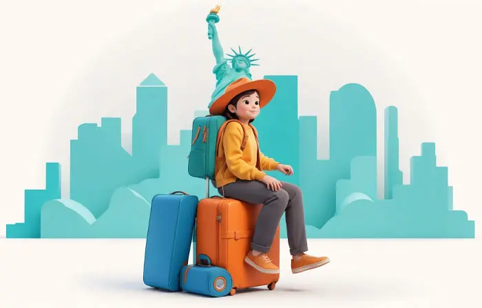 Cartoon Character Girl with Suitcase 3D Design Illustration image